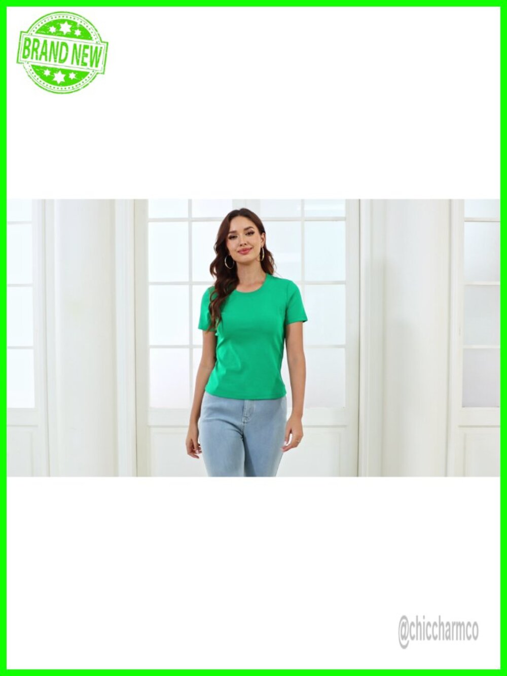Cotton Ribbed Short Sleeve Crewneck Slim Fit T-Shirt - Picture 6 of 7